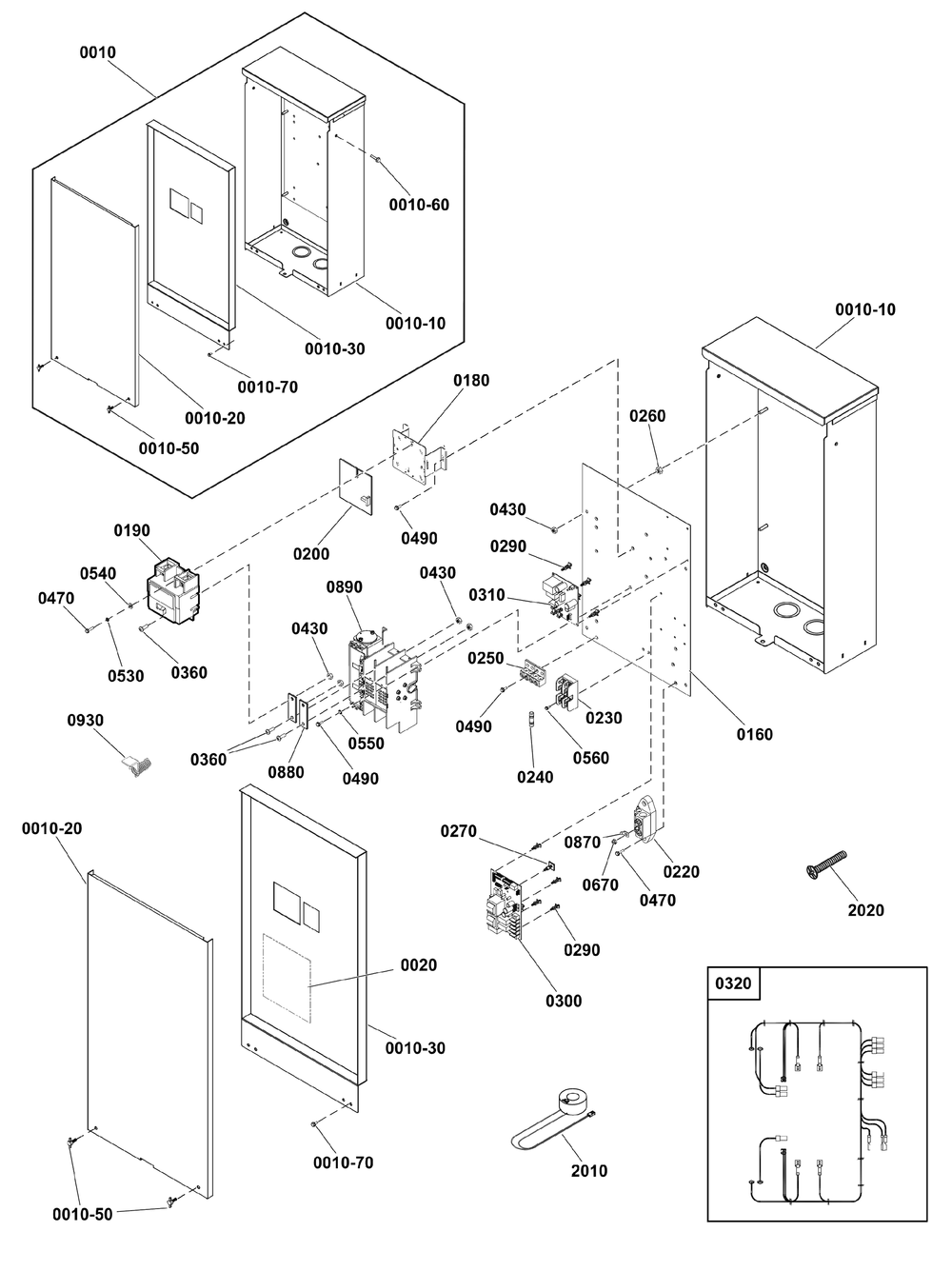 Transfer Switch - Hingeless Enclosure Diagram and Parts List for 071054-02  Briggs and Stratton Generator
